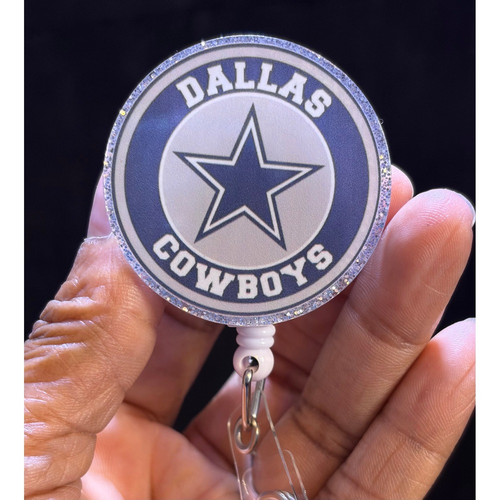 Dallas Cowboys Retractable Badge Reel Blue Glitter NFL ID Holder
